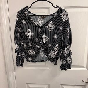 Elegant Black and White Floral Blouse